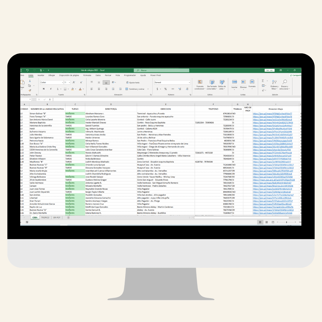 Tablas de excel